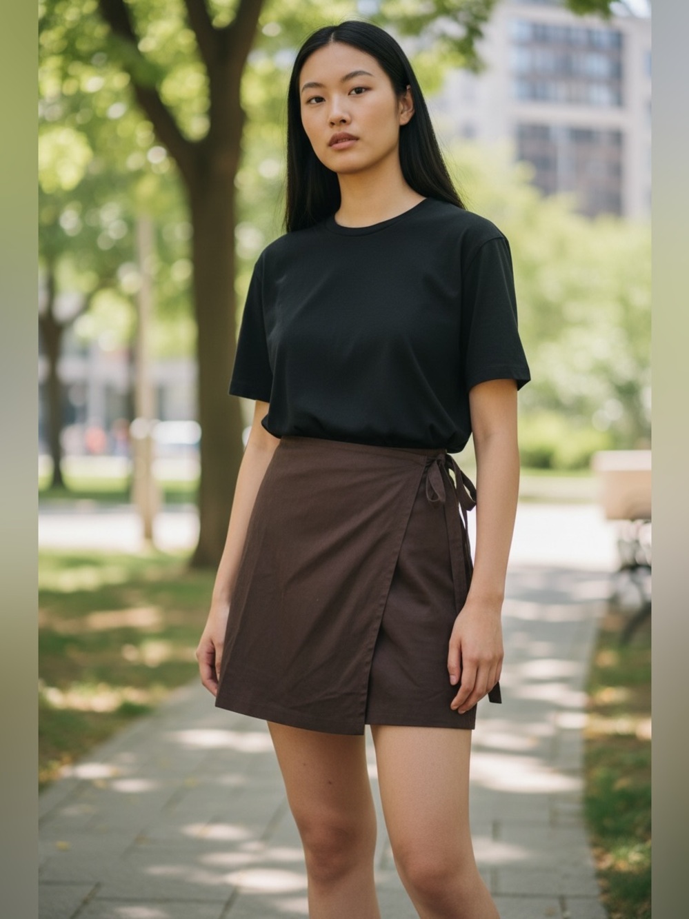 LOFT Dark Brown Wrap Skort with Side Tie